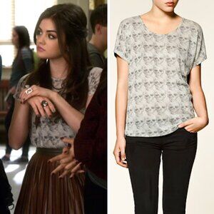 ASO Aria Montgomery Zara Trafaluc Sparkly Skull T-Shirt Blouse